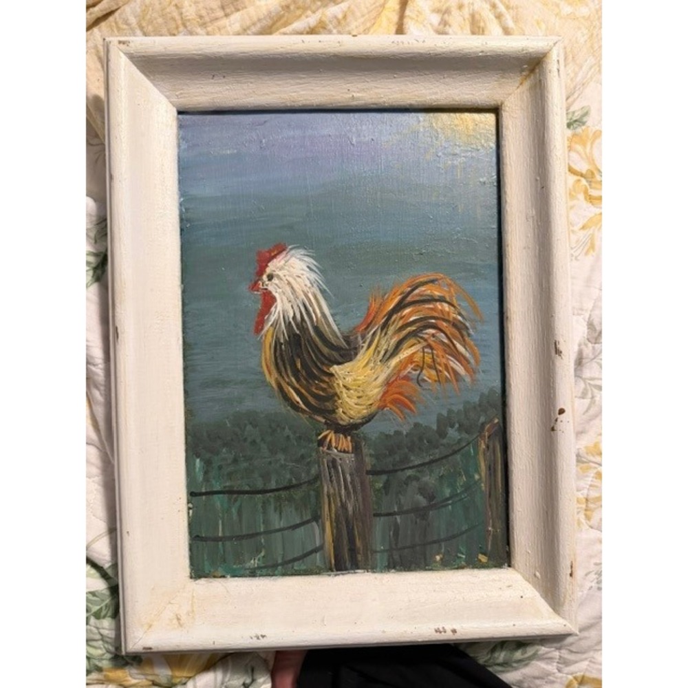 Vintage Rooster framed painting